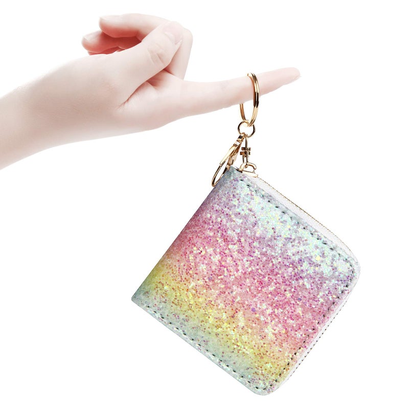 GEEAD Small Glitter Wallet for Women Girls Mini Coin Purse Pouches with Key Ring for Christmas (Colourful - B) - Image 4